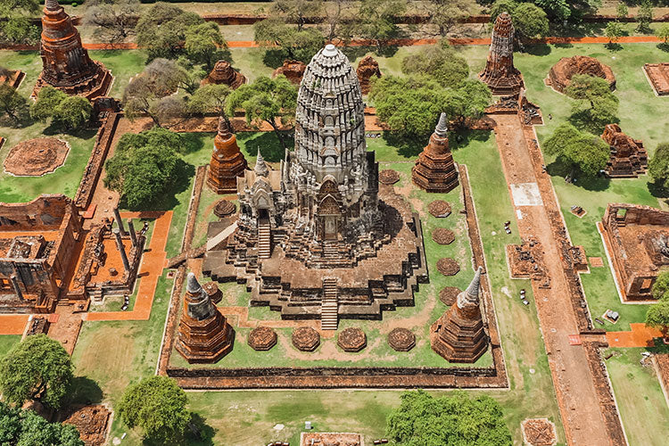 Ayutthaya temple ruins at sunset by the river